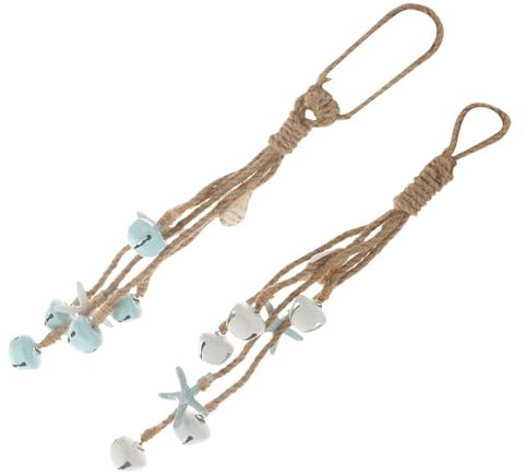 RORPOIR 2stücke Mediterrane Hängedeko Meeresornament Mit Hanfseil Vintage Glocken Und Seestern Weiße Und Himmelblaue Maritime Anhänger Für Tür Zimmer Und Garten Umweltfreundlich