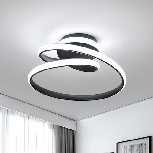 Dorlink LED Ceiling Light, Black Spiral Chandelier, Art Deco Creative Modern Ceiling Lights, 36W Cool White 6500K Aluminum Light Fittings Ceilings for Bedroom, Hallway, Living Room, Kitchen