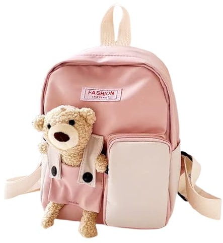LGWJHCY Kleiner Bär Puppe Schulranzen, Bär Kindergarten Schultasche, Kleinkind Puppe Rucksack Kinderrucksack für Mädchen Mini Cartoon Schultasche für 2-5 Alter（Rosa）