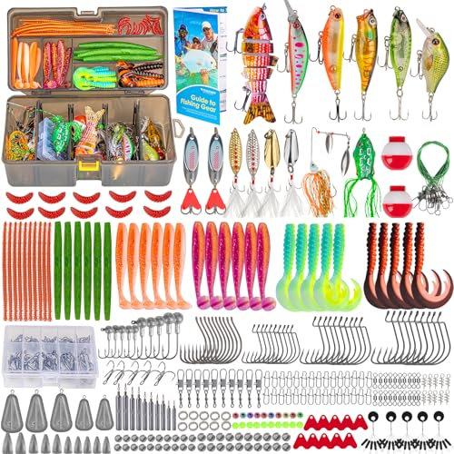 THKFISH Angeln Köder Set mit Tackle Box, 403-teiliges Angelnköder Set für Süßwasser Salzwasser, Angelzubehör Gummifische, Forellenköder, Zander Köder, Angelhaken, Angelset Komplett Anfänger