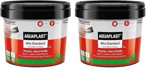Aguaplast Alto Standard stucco bianco pronto all'uso per muro. Qualità superiore, per interni, pareti e soffitti. Liscio bianco 1kg (Confezione da 2)