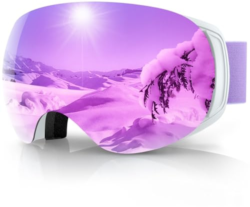 Findway Skibrille für Brillenträger Herren Damen,Snowboardbrille mit Magnetischen Wechselgläsern,Snowboard Brille Magnet Brillenträger Polarisierend OTG,Anti fog, Allwetter Verspiegelt Skibrille