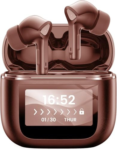 QXUFV Bluetooth Kopfhörer mit Touchscreen, In Ear Kopfhörer Kabellos Bluetooth 5.4 mit ANC/ENC Noise Cancelling Mic, 48Std Tiefer Bass Earbuds mit 5 EQ-Modi, USB-C, IP7 Wasserdicht Ohrhörer, Rot