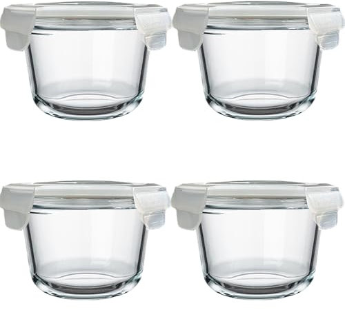 H.JSS WDJS Glas Suppen Behälter, 520ml Frischhalte Mit Deckel, Rund Glasbehälter Mit Deckel, Wiederverwendbare Behälter, Meal Prep Gläser for Food, Mikrowellen, Gefrierschrank Spülmaschinenfes (4er)