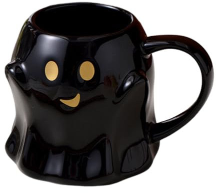 tuwiwol 3D Ghosts Coffee Mug Ceramic Cup with Smileys Face Ceramics Christmas Gift for Coffee Lover Halloween Coffee Mug Family, Black