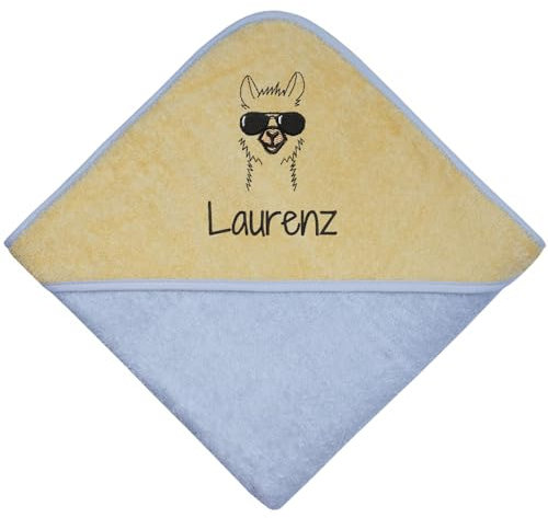 Wolimbo Kapuzenhandtuch personalisiert mit Namen und Motiv - gelb-Chrom - 100x100cm - für Baby und Kinder Babyhandtuch/Kinderhandtuch/Badetuch