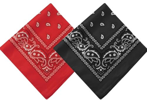 YAPKOLV 2 Stück Bandana Damen Halstuch Bandana Rot Baumwolle Für Unisex Tuch Bindetuch Headwear Haar Schal Paisley Muster Bandana Kinder Tuch (55 X 55 Cm) (schwarz+rot)