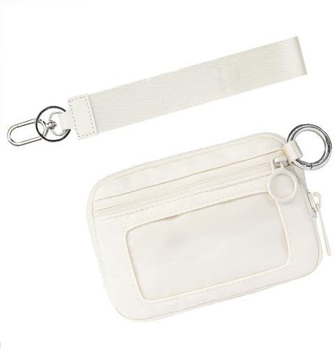 Geldbeutel Damen Klein mit Handschlaufe, Münzbörsen für Damen mit Ausweisfenster, Portmonee Damen Klein, Schlüsseltasche (Beige)