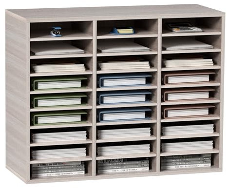 VEVOR Literatur-Organizer Holz mit 27 Fächern, verstellbare Regale, Organizer aus mitteldichter Faserplatte, Aufbewahrung für Akten Dokumente Papiere Zeitschriften im Büro Zuhause Schule, grau