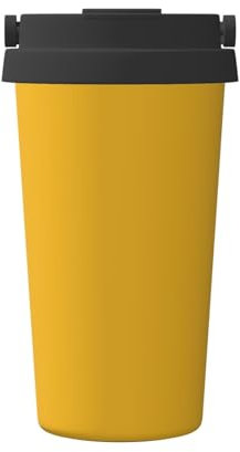 ZhRiYan Tasse à café isotherme jaune moutarde avec poignée et couvercle – 500 ml en acier inoxydable