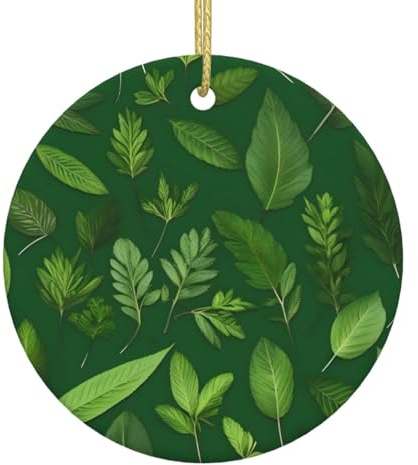 Adornos de cerámica para árbol de Navidad con estampado de hojas de hierbas, para Navidad, invierno, Año Nuevo, fiesta, decoración colgante