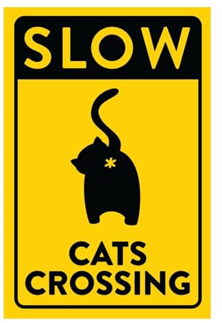 Segnale di avvertimento per gatti: segnale di decelerazione di attraversamento del gatto antiruggine, segnale di incrocio animale di decelerazione | Segnale di avvertimento in metallo per