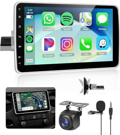 【2+64G】 Hodozzy Android Autoradio 1 Din avec CarPlay Android Auto sans Fil, 10,36“ IPS Écran Tactile Amovible Poste Radio avec GPS/WiFi/Lien Miroir/Bluetooth/FM/RDS/EQ/USB/SWC + Caméra de recul