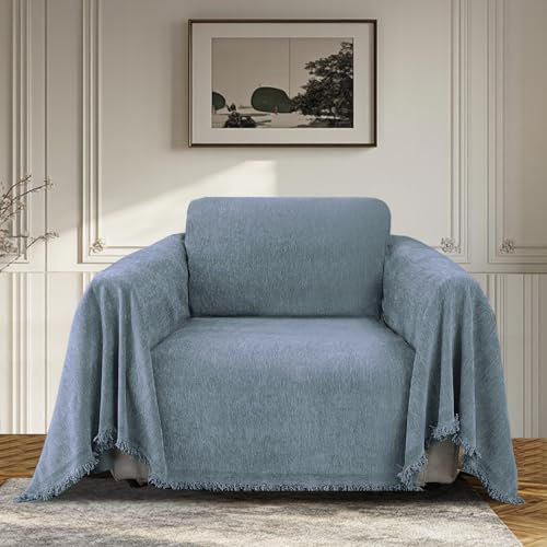 BellaHills Wasserdicht Sofaüberwurf 1/2/3 Sitzer L Form Sofa Couch überzug Ecksofa, Universelle Sofa Überwurf, Sofabezug Pets Couch überzug Chenille Sofaschutz für Wohnzimmer (Steinblau, 180x230cm)