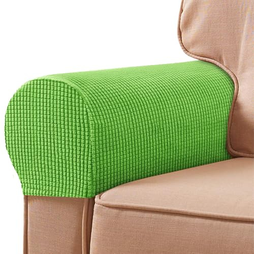 FUAAOLIY Stretch Armrest Covers for Chairs and Sofas, Couch Arm Covers for Sofa Spandex Armrest Covers Anti-Slip Furniture Protector Washable Armchair Slipcovers for Recliner Set of 2 (Grass Green)