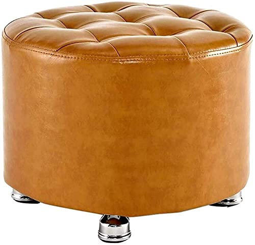 Fußhocker mit Stauraum, Fußhocker aus Massivholz, Ledersofa, Ankleidehocker, Wechselschuhhocker, gepolsterter Fußhocker, gelb, gepolsterter Hocker