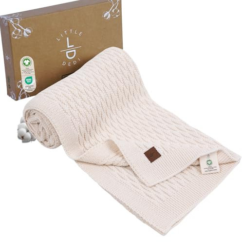 Little Dedi 100% Bio-Baumwolle Babydecke Strick 80x100 cm Naturbeige – GOTS Zertifiziert, Weich und Atmungsaktiv, Ideal für Neugeborene und Säuglinge, Nora