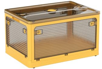 Roqao Aufbewahrungsboxen mit Deckel, 50L (48 x 36 x 28.5 cm) Faltbare Stapelboxen mit Rollen, Zusammenklappbare 5-Türen Plastik Eurobox für Wohnzimmer Küche Lebensmittel, Orange