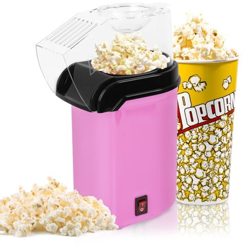 Popcornmaschine, 1200W Elektrische Popcorn Maker, Popcorn-Maschinen mit Messbecher, 2 Minuten Schnell, Fett- Und öLfrei, One-Touch-Bedienung, FüR Heimvideos Und Filmaben, Kindergeburtstag - Rosa