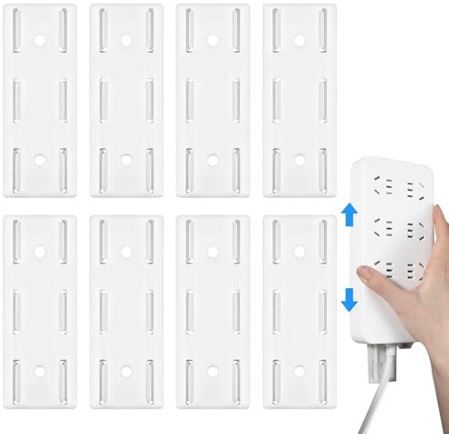 Nogeqi 8PCS Self-Adhesive Power Strip Holder, Adhesive Punch-Free Socket Holder, Power Strip Fixator for Wall Mount, Easy to Install (White)