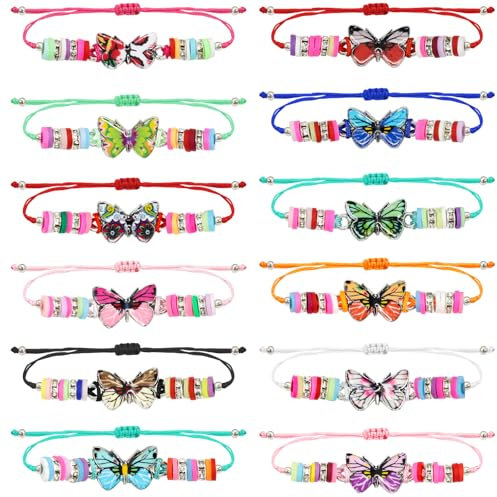 YAMAIDUO 12 Pezzi Braccialetti Amicizia, Braccialetti Bambina Intrecciato Regolabile con Ciondolo a Forma di Farfalla, Bracciale Amicizia per Bambini, Bomboniere per Feste di Compleanno per Bambine
