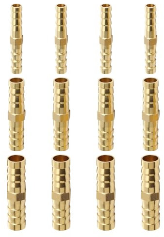12 Pcs 6mm 8mm 10mm Brass Barb Hose Fittings 2 Way Straight Hose Barb Fittings Straight Connector Coupler Adapter Brass Connectors for Air Pipe Line Fuel Line Water Pipe Garden Tap
