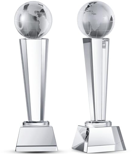 Meooeck 2 Pcs 9x2.8'' Crystal Glass Trophy with Gift Box Large Trophy Award Glass Paperweight Tournament Table Desktop Decor