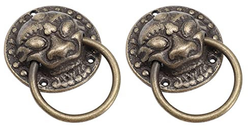 DOITOOL Retro Türgriff Tigerkopf Kupfer 2 Stück Schrankgriff Vintage Zugring Chinesischer Stil Haustür Gartentür