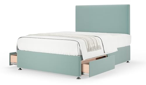 Bedmaster Plush Velvet Divan Base With Storage And Plain Headboard - Colour And Size Options (Duck Egg 2 Drawer, Single)