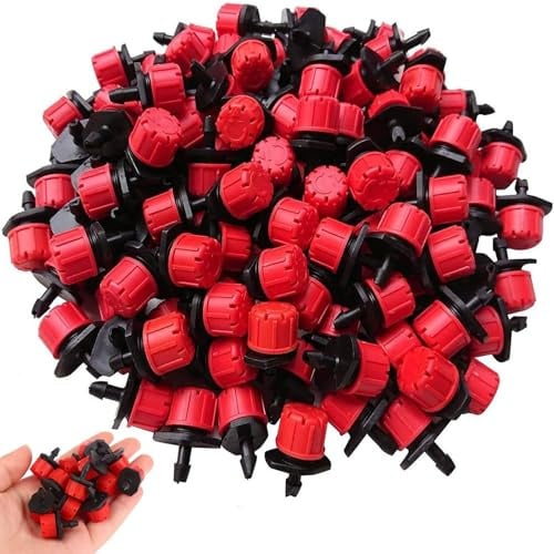 iPobie Bewässerung,100 Stück Bewässerungsdüsen Tropfer Sprinkler,Einstellbare Gartenbewässerung,Micro Flow Tropfbewässerung Tropfer Kopf,Garten,Rasen,Blumentöpfe,Terrassen,Rot