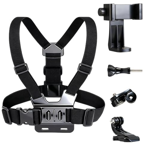 Phone Chest Mount Kit, Universal Action Camera Harness Adjustable Strap | Chest Phone Holder Compatible with GoPro Hero 13 12 11 10 9 8 7 6 5 Session DJI Osmo iPhone 16 15 14 13 Cell Phones