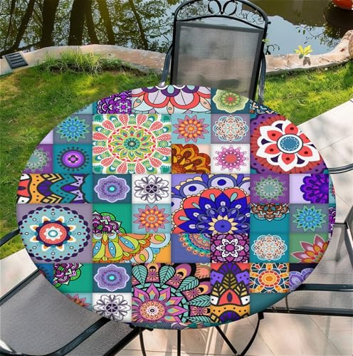ARTSGOO tischdecke Outdoor wetterfest 36 Zoll (90cm) - abwischbare Tischdecke mit Gummizug für Küche, Esszimmer, Party & Alltag - Vintage-Stechapfel
