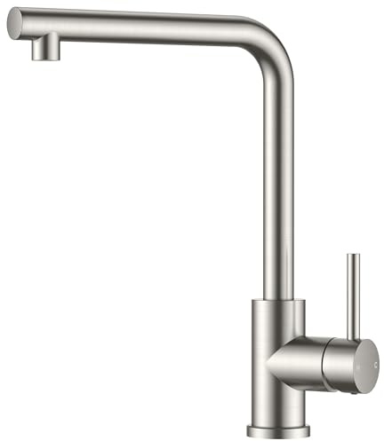FORIOUS Robinet Cuisine, Mitigeur Cuisine avec Bec Surélevé, Robinet Evier de Cuisine en Acier Inoxydable en Forme de L, Robinetterie de Cuisine Monocommande, Pivotant à 360°