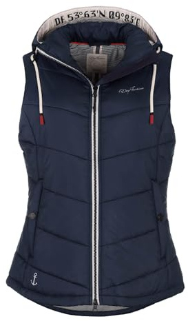 Dry Fashion Damen Steppweste Rügen mit abnehmbarer Kapuze - Leichte Weste mit taillierten Schnitt in Navy Größe 56