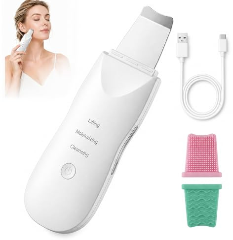 Peeling Ultrasónico Facial con 2 Cabezales de Silicona Limpiador Facial | Espátula para Eliminar Puntos Negros 3 Modos de Limpieza Profunda Lifting y Exfoliación Recargable USB