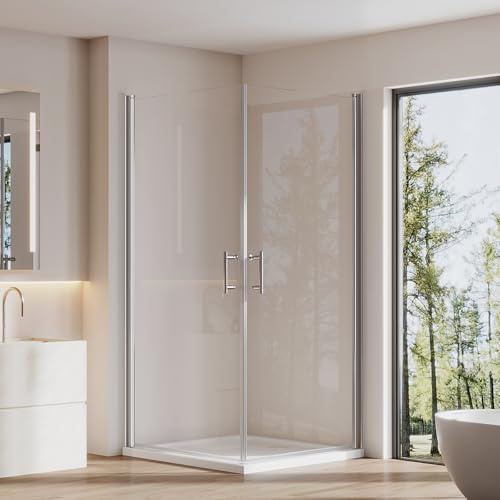 Cozynest Duschkabine 90x90x195cm Duschabtrennung Doppelt Schwingtür | Duschabtrennung Pendeltür Duschwand 6mm ESG Sicherheitsglas Nano beschichtung Hebe-Senk-Mechanismus