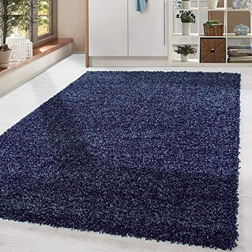 HomebyHome Shaggy Teppich Wohnzimmer 120 x 170 cm - Shaggy Teppich Hochflor Marineblau Extra Weich und Flauschig - Waschbarer Langflor Teppiche für Schlafzimmer, Küche, Flur - Carpet, Halı, Kilim