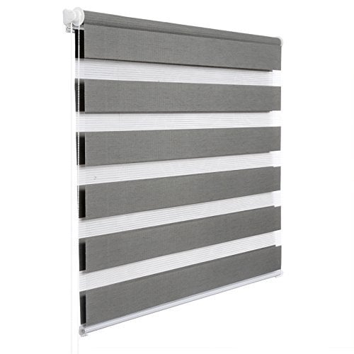 WOLTU Tenda a Rullo Doppio Strato Giorno e Notte, Fissaggio a Morsetto Senza Foratura 110l x 150A cm Legno Grigio, per Finestra o Porta