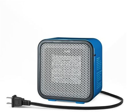 Amazon Basics Ceramic Portable Mini Space Heater for Office Desk, Fast Heating, Efficient, Indoor Use, 500W, With Tip-Over Protection, Lightweight 1.4 lbs, Blue, 5.9 x 3.2 x 6 inches
