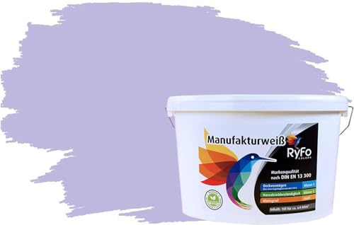 RyFo Colors Bunte Wandfarbe Manufakturweiß Flieder 10l - weitere Blau Farbtöne und Größen erhältlich, Deckkraft Klasse 1, Nassabrieb Klasse 1