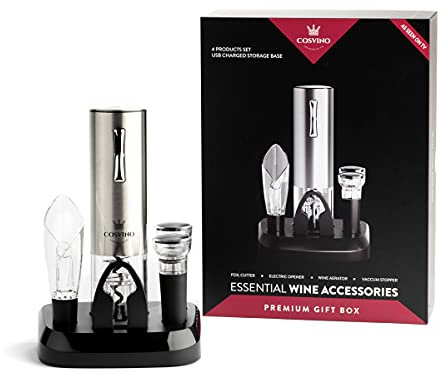 Premium Electric Wine Bottle Opener with Charging Base, Quality Italian Design, Electric Wine Opener Set, Corkscrew Opener, Display Charging Station, an Unique Gift for Wine Lovers