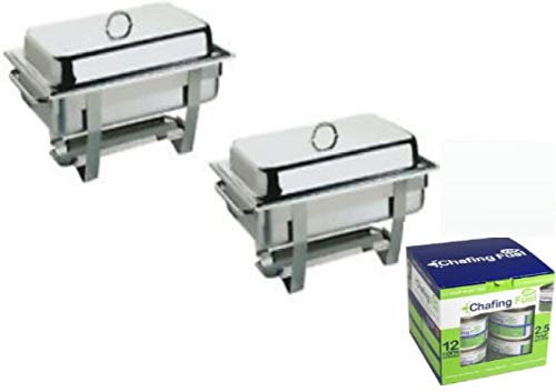 Stainless Steel Twin Pack Chafing Dish GN1/1 with 12 x 2.5 Hour Chafing Dish Fuel Gel Cans Catering, Buffet, Food Service