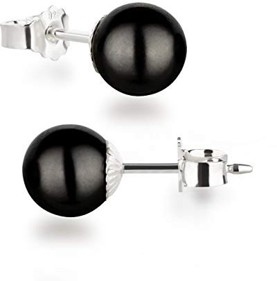Schöner-SD Ohrringe Ohrstecker 925 Silber mit Perle rund Kugel 8mm schwarz