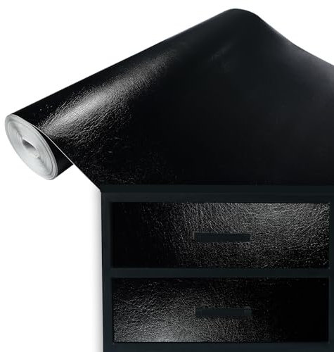 Klebefolie Möbel 45x100 cm | Selbstklebende Möbelfolie in Lederoptik - wasserfest und zuschneidbar | Folie für Möbel ideal zum Renovieren von Schränken, Türen und Arbeitsplatten | Leder Schwarz