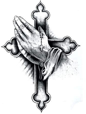 EROSPA® Tattoo-Bogen temporär/Sticker - Beten Kreuz Kirche Hände - 15 x 21 cm