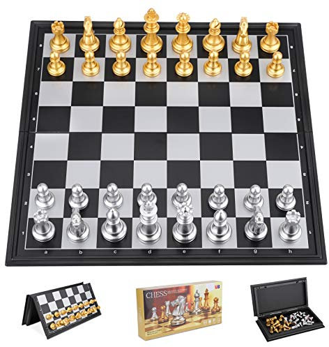 Schachspiel, Faltbares Magnetisches Schachspiel High-End-Tragbares Schachbrett, Reiseschachbrett-Spielset, Traditionelles Dame Taktisches Strategiespiel für Kinder/Erwachsene(25 * 25cm)