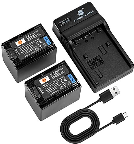 DSTE NP-FV70 Lot de 2 batteries et chargeur compatibles avec Sony DCR-SX21, DCR-SX44, DCR-SX45, DCR-SX63, DCR-SX65, DCR-SX83, DCR-SX85, FDR-AX100