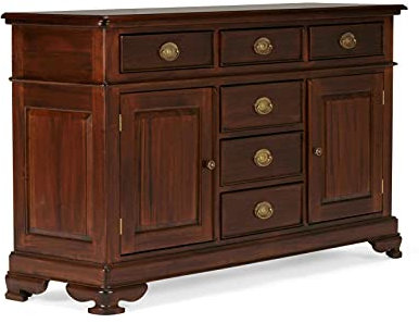 Woodkings Sideboard Cambridge 2 türig | Kommode 154x93x47 cm aus Massivholz Dunkelbraun | Wohnzimmer Schrank I Anrichte für Esszimmer Büro | Kolonialstil mit viel Stauraum und Schubladen