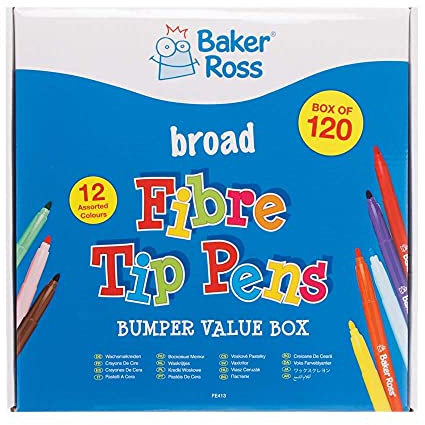 Baker Ross FE413 Großpackung Filzstifte mit Dicker Spitze für Kinder - 120 Stück, Buntstifte Set für Erwachsene und Kinder zum Malen und Gestalten