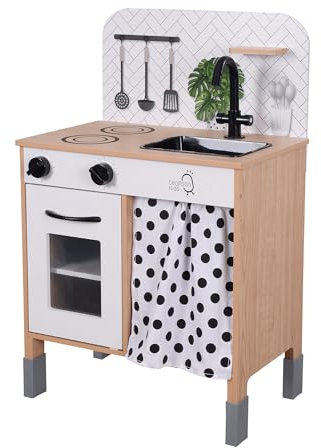 Teamson Kids Little Chef Juego de Cocina de Juguete de Madera Interactivo contemporáneo con Patas de Altura Ajustable Juego de simulación Negro/Blanco TD-13554C
